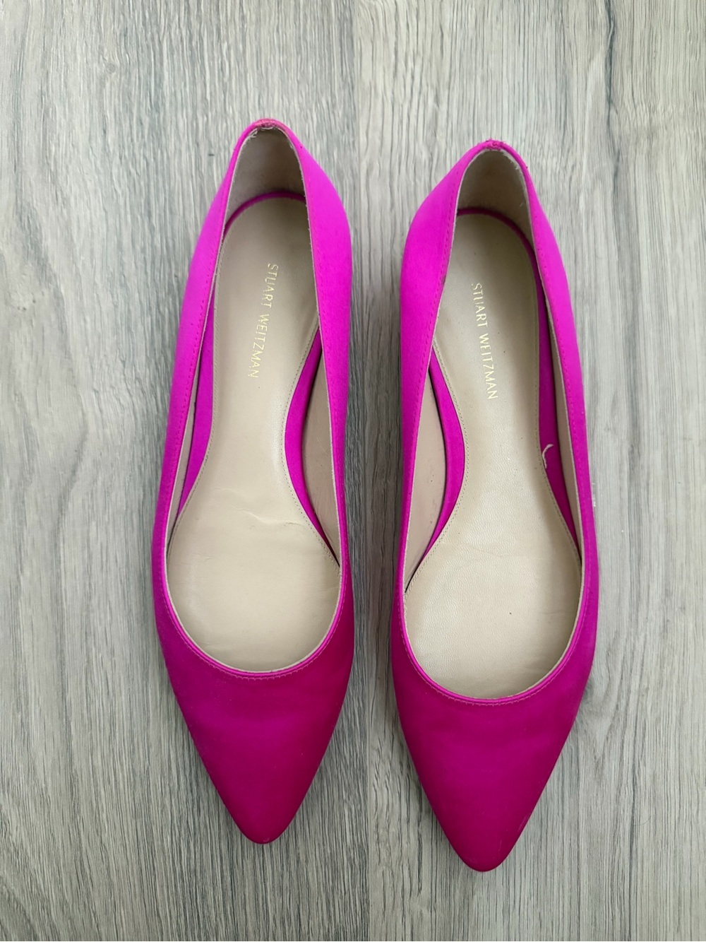 Stuart Weitzman Julie fuchsia silk satin flays